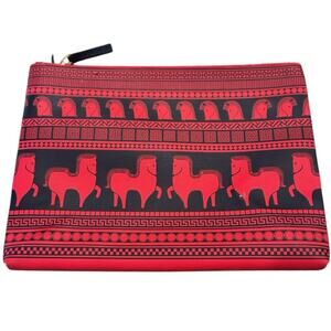 Jonathan Adler Equestrian Horse Southwestern Black‎ Red Large Clutch Purse Bag